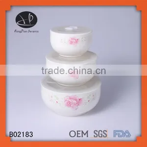 Container Box,ceramic Bowls With Plastic Lids Set of 3 Bowls thumbnail-1