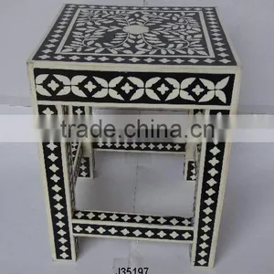 Buffalo Bone Mosaic Four Leg Stool With Floral Patterns Also Available in Other Mosaics thumbnail-1