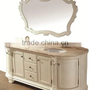 Vintage Ornate Baroque Reproduction Italian Style Solid Wood Bathroom Cabinet With Brown Marble Countertop BF12-06144b thumbnail-4
