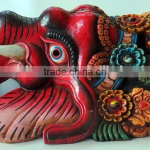 Hand Crafted Wooden Mask of Hindu Lord Ganesh Wall Hanging Made In Nepal thumbnail-2