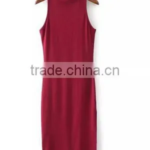 Summer Kendel Style Sexy Sheath Dress Women Turtleneck Tank Split Dress thumbnail-2