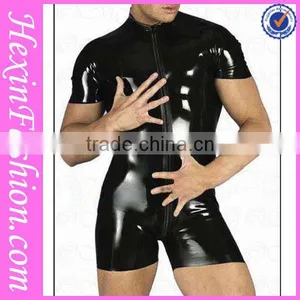 Hot Cheap Faux Sexy Tight Black Leather Catsuit for Men thumbnail-1