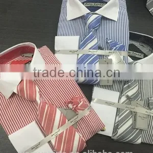 Stock USA Men Oxford Stripes Dress Shirt With Tie/Hankie/Cufflinks thumbnail-1
