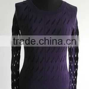 Ladies Purple Color Ajour Knitted Pullover Sweater 2014 thumbnail-1