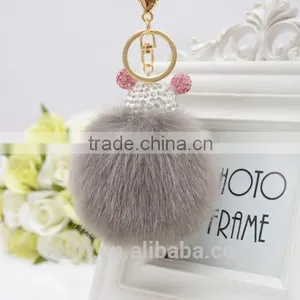 Faux Fur Pompom Key Chains Rhinestone Keychains Ladies Perfume Bottle Key Chain Rings Holder Cover Women Fmq-13 thumbnail-2