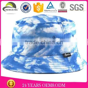 Stocked Custom Print Cloud Bucket Hat no Logo/small Logo on the Bucket Hat Brim thumbnail-3