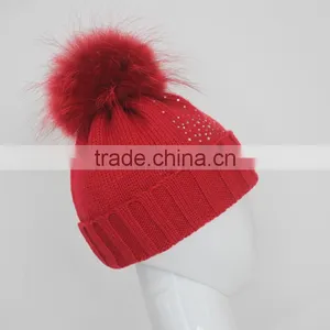 Myfur Cute Girls Winter Knit Beanie Hat With Real Dyed Raccoon Fur Pom Poms thumbnail-3