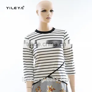 Fashion Design Lady Black and White Striped Casual Blouse Fitted Women Tops thumbnail-1