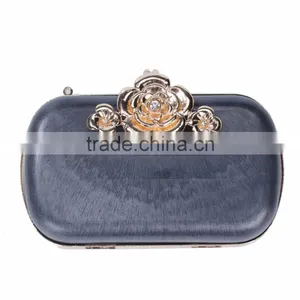 Iron Based Alloy Kiss Clasp Purse Frame Flower Clear Rhinestone Gold Plated 16.3cm(6 3/8") x 11cm(4 3/8"), 1 Piece thumbnail-1