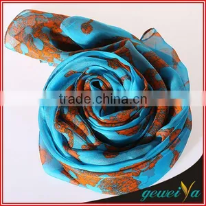 Lady Bule Flower Printed Keffiyeh Scarf thumbnail-1