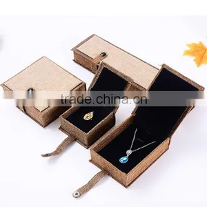 High Quality Natural Linen Fabric Paper Gift Storage Box Jewelry Bracelet Bangle Necklace Earrings Set Case Box thumbnail-5