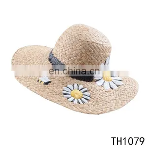 Wholesale Beautiful Women Fashion Bulk Raffia Straw Hat With Sunflower Headwrap thumbnail-1