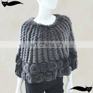 Hot Sale Grey Knitted Rabbit Fur Stole thumbnail-1