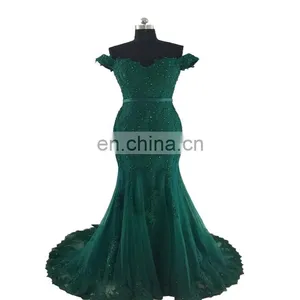 New Design Exquisite Sleeveless Sweep Train Beaded Off-The-Shoulder Backless Zipper Buttons Women Prom Dress thumbnail-1