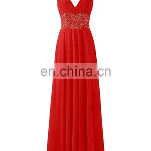 Red Spaghetti Strap Chiffon Long Evening Party Gowns 2016 A-line Criss Cross Strap Back Prom Dress With Crystals Sequined thumbnail-1