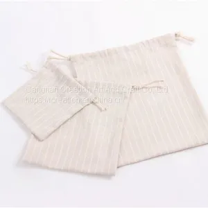 Stripe Cotton Linen Drawstring Candy Storage Bag Eco Gift Pouch thumbnail-3