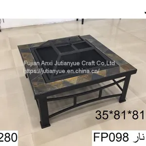 Outdoor Metal Brazier Square Table Firepit Garden Patio Heater/BBQ/Ice Pit With Waterproof Cover (Fire Pit & Grill) thumbnail-3