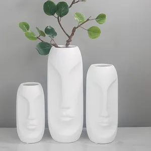 Human Face White Nordic Style Ceramic Decoration Vase For Living Room And TV Bench thumbnail-1