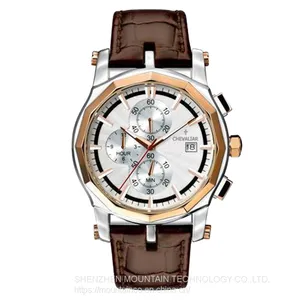 Stainless Steel Fashion Multi-function Watches Man Genuine Leather Quartz Chronograph Watch thumbnail-1
