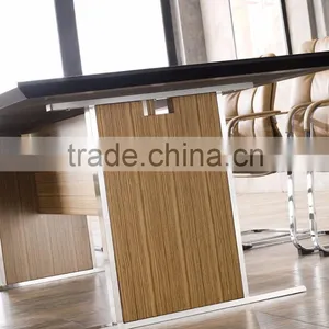 Luxury Office Furniture Decoration Black Tempered Glass Top Leather Cover Conference Room Table With Power Outlet thumbnail-6
