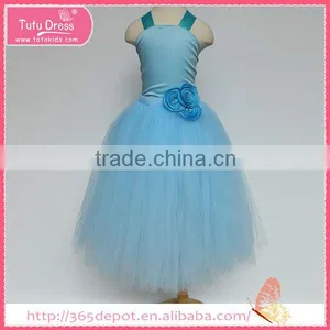 Slim And Graceful Skyblue Silk Fabric Ankle-length Dress Tulle Skirt Children Frocks Designs Supplier's Choice thumbnail-1