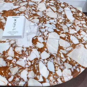 Minimalist Calacatta Red Marble Dining Table and Coffee Table Set Luxury Stone Furniture for Residential and Commercial Projects thumbnail-4