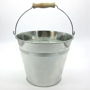 Galvanized Metal Bucket With Wooden Handle, Vintage Metal Planter Pail for Garden Planting & Party Decor thumbnail-1