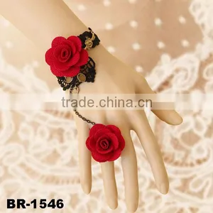 Gothic Rose Lace Retro Bracelets With Ring Wristbands PROM Jewelry Chain Jewelry Palace thumbnail-1