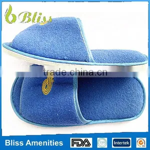 Disposable Hotel Slippers Machine Washable Blue Color Terry Towel Hotel Slippers thumbnail-1