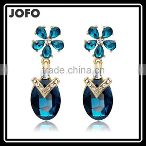 NEW Women Green Crystal Gold Plated Drop Dangle Earrings thumbnail-1