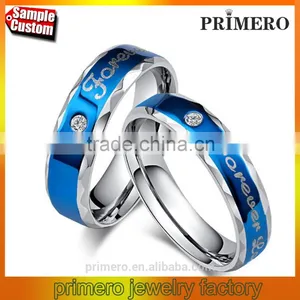 Forever Love Blue Couple Ring Set 316L Stainless Steel Jewelry His and Hers Matching Engagement Ring New Model Wedding Band thumbnail-1