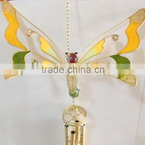 Colorful Glass Green Yellow Butterfly Indoor Metal Wind Chime Wholesale thumbnail-2