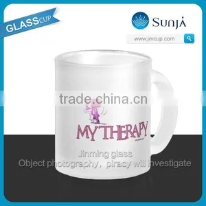 SH597 Frosted Glass Cup Drinking Milk Glass Mugs Promotional Glass Drink Milk Handle Mugs thumbnail-1
