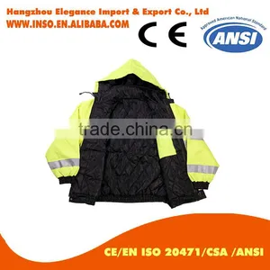 Safety Winter Jacket Fluorescent Hood Jacket Wholesale Waterproof Windproof Coat With Reflector thumbnail-2