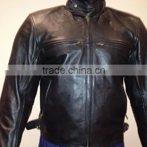 Mens Black Motorcycle Biker Leather Jacket 8143 thumbnail-2