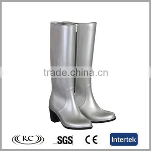 Ladies Clean Silvery High Heel Wellington Boots With Zipper thumbnail-1
