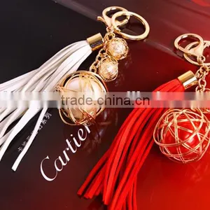 New Style PU Leather Pearl Tassel Keychain Fashion Bag Keychains For Man And Woman Gift Jewelry thumbnail-2
