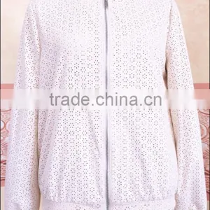 Casual Ladies Pig Suede Jacket Dyed Color and With Beautiful Flower Shaped Hole thumbnail-1