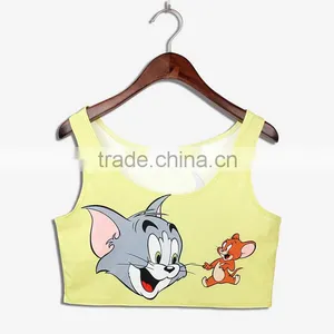 2015 Women Crop Tops Wholesale Sublimation Cartoon Print Custom Design N7-32 thumbnail-1