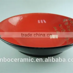 Ceramic Stoneware Red & Black Glazed Japanese Noodle Bowl 14 Inch Soup Bowls and Plates thumbnail-2