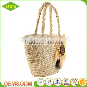 Wholesale Custom Beautiful Convince Hand Woven Bohemian Fashion Lady Straw Beach Bag thumbnail-2