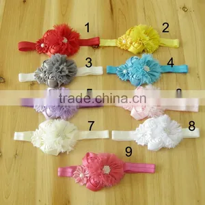 Fabric Flower With Pearl Rhinestone in Center Headband for Kids Hair Accessories thumbnail-2