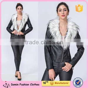 New Fashion Clothing Manufacturers Premium Women PU Jacket With Fur Collar thumbnail-1