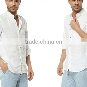 Long Sleeve Casual Linen Shirts White Men Shirt thumbnail-1