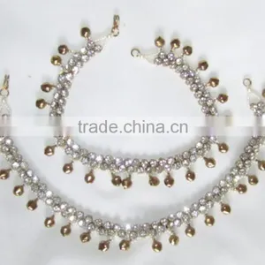 Gold cz BELLS Payal ANKLETS Feet Bracelet PAIR thumbnail-1