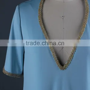V Neck Blue Evening Short Dress Elegant thumbnail-4