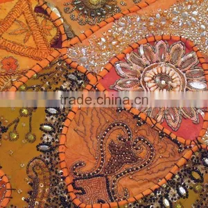 Orange Lounge Decor Pillow Indian Style Big Square Floor Ethnic Sari Cushion thumbnail-5