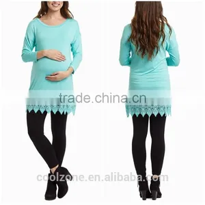 Wholesale Long Sleeve Green Maternity Wear Clothes With Crochet Trim thumbnail-1