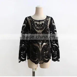 Summer Gouhua Openwork Lace Blouse Lace Openwork Short Blouse Female Temperament Lace Blouse thumbnail-3