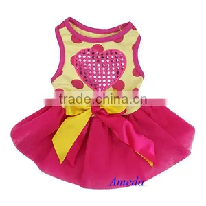 Valentine's Day Hot Pink Tutu Yellow Polka Dots Bling Heart Party Dress Pet Dog Clothes XS-L thumbnail-1